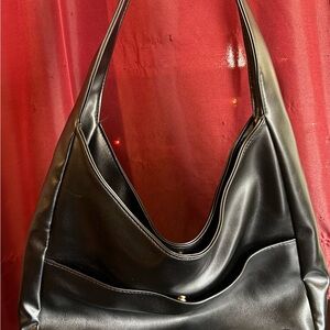 Black faux leather hobo shoulder bag